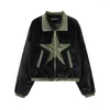 Women's Trench Coats Plush Soft Waxy Five Pointed Star Pattern Lapel Color Matching Cotton Blouse Women