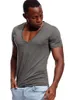 Herrenanzüge 1305 Diepe V-Ausschnitt T-Shirt für Männer Low Cut Vneck Brede Vee Tee Männliches T-Shirt Onzichtbares Hemd Modell Scoop Zoom Slim Fit