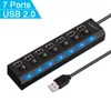 Porta USB 2.0 Multi Splitter Hub USB 2.0 Usa adattatore di alimentazione Espansione multipla con interruttore Docking station per cavo da 30 cm