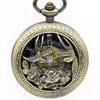 Orologi da tasca 5 pz / lotto Bronzo Fiore E Uccello Scultura Numeri Romani Quadrante Nero Mehanical Orologio Con Catena FOB Per Uomo Donna PJX1349