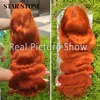 Postiches 30 32 pouces 13x4 Ginger Lace Front Humain Pour Femmes Orange Body Wave Frontal 230609
