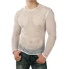 Men's T Shirts Caziffer Men S Sexy Fishnet T-Shirt Long Sleeve See Through Top Muscle Workout Clubwear Mesh Sheer Tshirt Nightwear Gothic