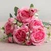 Flores decorativas 5 cabeças pequenas buquê artificial de seda falsa gardenia festas de casamento de casamento branco flor rosa para jardim de casas