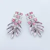 Stud Earrings Fashion Exaggerated Vintage Pink Rhinestone For Women Crystal Long Leaf Series Female Ear Jewelry