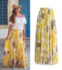 Skirt's Chiffon Boho Skirt Floral Print High Waist Long Spring Autumn Ladies Flared Pleated Beach 230608