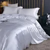 Bedding sets Mulberry Silk Set with Duvet Cover Fitted Flat Bed Sheet Pillowcase Luxury Satin Bedsheet Solid Color King Queen Twin 230609