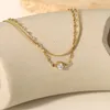 Hilo de acero inoxidable PVD 18K chapado en oro deslustre en capas Chian collar de cristal transparente para mujer joyería al por mayor 2023 de moda