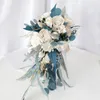 Wedding Flowers Fashion Artifical White And Greenery Bride Bouquet Heart Shape Party Marriage Accessories