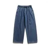 Jeans pour hommes Baggy bleu hommes pantalons à jambes larges Style japonais Streetwear décontracté ceinture Denim pantalon