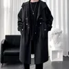 Herrjackor Streetwear Trench Coat Men Jacket Autumn Spring Black Hip Hop Korean Fashion Coats Hooded Khaki Casual 230608