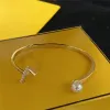 Designer Open Bracelets Designers Gold Bangle Stainless Steel Golden Pearl Bracelet Bangles Women Men Couple Classic Letter Jewelry 23692D