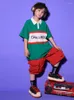 Stage Wear 2023 Ballroom Hip Dance Rave Vêtements Pour Enfants Vert T-Shirts Rouge Cargo Pantalon Costume Filles Jazz Performance DQS13117