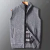 Mäns västar Autumn Winter Men's Wool Sweaters Coat Väst Tjock varm avslappnad solid ärmlös fleecejacka Waistcoat stickad blixtlås