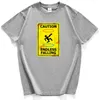 T-shirts pour hommes Rouille Jaune Avertissement Attention Tomber T-Shirt Hommes Dessin Animé Hauts Décontractés Haute Qualité Marque Homme Vêtements Cool Hip Hop Chemise Homme