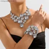 Anhänger Halsketten Übertrieben Strass Große Runde Stein Choker Halskette Armband Set für Mädchen Kristall Geometrische Große Bib Kragen Halskette Schmuck T230609