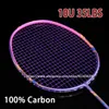 Raquetes de badminton 1 peça mais leve 10U fibra de carbono completa amarrada de alta tensão 35 libras g5 13 kg raquete de treinamento profissional com bolsas 230608