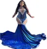 Magnifique robe de soirée en velours bleu 2023 grande taille sirène filles noires robes de bal avec gland élégant perlé formel anniversaire robes De Noche femmes sud-africaines