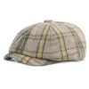 Wollfilz Baskenmütze Hut Frauen Männer Plaid Maler Schirmmütze Herbst Winter Retro Achteckige Kappe Männer Cabby Dad Hut Newsboy Gorras