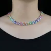 Bröllop smycken sätter neon färgglada emalj choker halsband hiphop is ut bling cz 11mm miami kubansk länkkedja för kvinnor regnbågarmband 230608