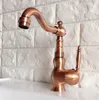 Robinets De Cuisine Antique Cuivre Rouge Laiton Lavabo Lavabo Robinet Mitigeur Bec Pivotant Mitigeur Un Trou Pont Monté Mnf404