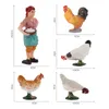 Feed Chicken Farm Fun Model Rice Cock Hen Chick Group Feed Chicken Farmer Woman Decoration 122854