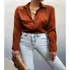 Women's Blouses Satin Long Sleeve Women Tops Vintage Blue Green Silk Shirt Casual Loose Button Up Female Shirts Fashion 2023 Trend