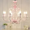 Lustres 8 têtes lustre en métal rose éclairage de mariage led candélabre salon enfant cristal lumières restaurant chambre lampe