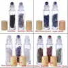 Wholesale 10ml Essential Oil Diffuser Clear Glass Roll on Perfume Bottles with Crushed Natural Crystal Quartz Stone
