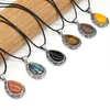 Kedjor vintage stenhalsband oval naturlig roskvarts röd agat lapis lazuli tiger eye opal hänge rep kedja för kvinnliga smycken gåvor