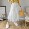 Skirts Mesh Lace Skirt For Women Mid-length 2023 Casual Solid High-waisted Thin And Westernized Cake A-line Fairy Female Tops