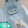 Kombinezon Lenoyn Summer's Children's Denim Pasp Pants Boys 'Cartoon Pockets Dinosaur Cute Obranie Tshirt krótkie rękawie 230608