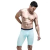 Underpants Sexy Men Long Boxer Shorts Summer Ultra Thin Ice Silk Slip Bugle Pouch Pants Trunks Breathable Workout Gym Sports Underwear 5XL
