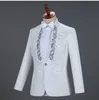 Ternos Masculinos Blazers Brancos Brilhantes Cristais Bordados Homens Com Calças Casamento Noivo Smoking Terno Homens Gola Estande Traje de Palco Homme Mariage 230609