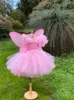 여자의 드레스 여자 핑크 요정 드레스 아이 반짝이는 투투 꽃 날개와 스틱 헤어 보즈 아이 생일 할로윈 파티 의상 230609