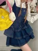 Abiti casual di base Stile preppy Kawaii Cake Ruffle Mini Dress Set Patchwork Sweet Cute Slim Y2k E Girl Coreano Moda Donna Abiti vintage in denim 230608