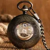 Zakhorloges 5 Stuks/partij Brons/Zwart Holle Vintage Automatische Mechanische Horloge Mannen Fob Ketting Hanger Retro Klok Groothandel