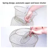 Fishing Accessories 1pc Foldable Steel Wire Cage Spring Door Fish Basket Net Pot 230608