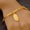 Link Bracelets Virgin Mary 24K 21cm Gold Plated Charm Cross Anklet Ethiopia Africa India USA For Man Women Jewelry Wedding Party Gift