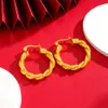 Twisted Hoop Earrings for Women Girls Real 18k Yellow Gold Color Weave Huggie Earrings Jewelry Gift