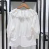 Blusas Femininas Blusa Curta Feminina Babado Decote em V 2023 Primavera e Verão Sweet Bow Tie Camisa Manga Bolha Top