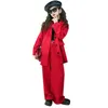 Costumes Filles Blazer Rouge Vêtements Ensembles Printemps Automne Enfants Vestes Pantalons Mode Lâche Formelle Adolescent Tenues Décontractées 514 Ans 230608