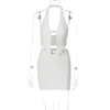 Arbetsklänningar White Knit Two Piece Set 2023 Summer Outfits For Women Sexig Holiday Beach Halter Crop Top och minikjol