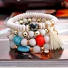 Charm Armband Zoshi Women Bohemian Multilayer Elastic Set for Tassel Glass Pärlor Wrap Armband Bangles Femme