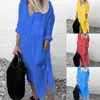 Vestidos Casuais Básicos Maxi Vestidos Feminino Verão Camisa de Algodão Linho Vestido Decote em V Manga Longa Solto Casual Com Bolsos Vestido Streetwear Vestidos 230608