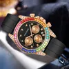 Wristwatches Casual Top Brand Watch For Men Waterproof 30m Colored Diamonds Case Rubber Strap Fashion Sports Quartz Wristwatch Relogio