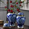 Bottiglie di stoccaggio Vasi di vasetti di vasetti di zenzero sigillati in porcellana bianca e blu placcati in oro Vasi di caramelle Decorazione da scrivania Disposizione dei fiori