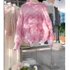 Tricots pour femmes Tridimensionnel Fleur Décoration Tie Dye Gradient Rose Bleu Bouton Up Tricot Cardigan Chandail Manteau Femmes Outfit Y2k Coréen