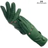 Fem fingrarhandskar Spring Ladies Wrist Fashion Sheepskin Gloves Green Driving Autumn Leather Motorcykel Ridning Utomhushandskar 230608