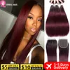 Volumes de cabelo 1B 99J Feixes com fechamento Ombre Colored Red 2 3 4 Peruvian Straight Human Weave 230609