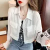 Kvinnorjackor Thin Chiffon Sunscreen Women's Jacket Summer Casual Long-Sleeved Cardigan Short Coat Tops Green White Black Outerwear 230608